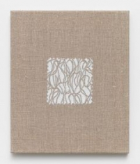 Elaine Reichek,  Swatch, Marden, 2012,  digital embroidery on linen,  12 x 10 inches,  edition of 3
