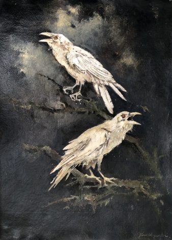 John Alexander  White Ravens, 2017  oil on paper  30 1/2 x 22 1/2 inches  Inquire
