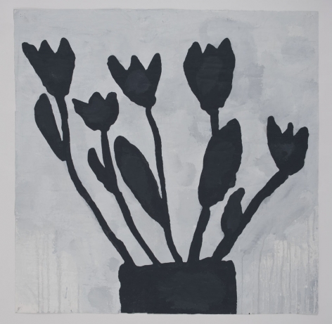 Donald Baechler  BLACK FLOWERS, 2011  gesso, Flashe, graphite and paper collage on paper  40 x 40 inches  Inquire