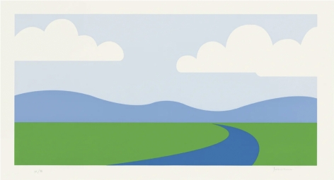 Julian Opie  Landscape., 1995  screenprint on Velin BFK Rives 270 gsm paper  Paper Dimensions: 18.9 x 34.57 inches  Image Dimensions: 15.67 x 31.38 inches  $6,300