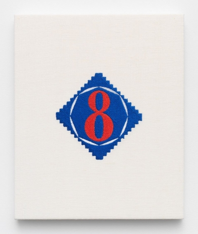 Elaine Reichek,  Swatch, Indiana, 2006,  digital embroidery on linen,  12 x 10 inches,  edition of 3