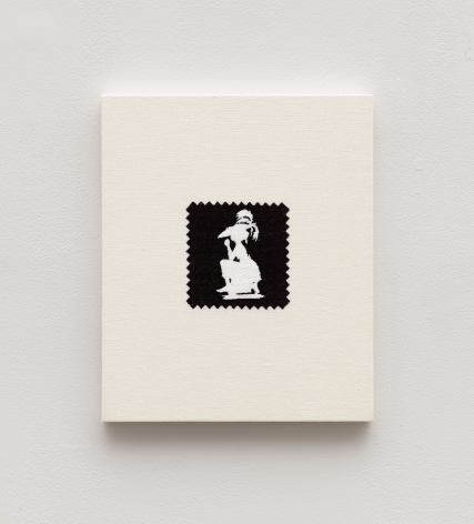 Elaine Reichek,  Swatch, Walker, 2006  digital embroidery on linen,  12 x 10 inches,  edition of 3