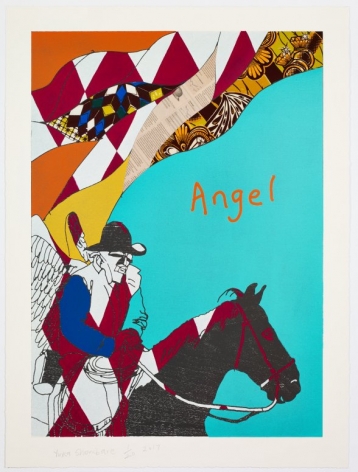 Yinka Shonibare  Cowboy Angels Portfolio, 2017  suite of 5 woodcuts with fabric collage on Sumerset Tub Sized Satin 410gsm paper  each 37 1/4 x 27 1/2 inches  edition of 20  $35,000