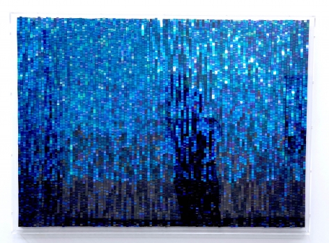 Katsumi Hayakawa  Blue Bits, 2018  paper and mixed media on wood panel  36 x 49 inches