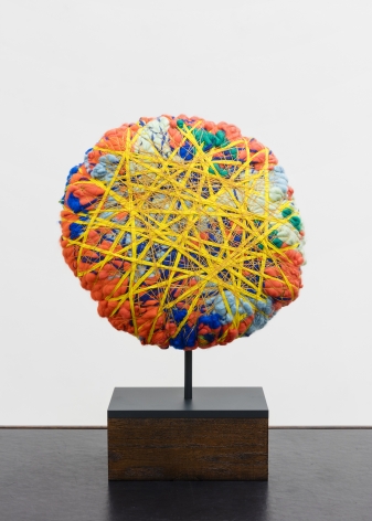 Sheila Hicks  Contained by Yellow, 2020  cotton, linen, pigmented acrylic fiber  13 3/4 inches in diameter