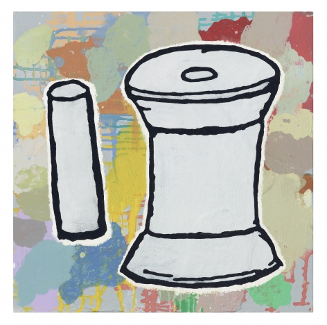 Donald Baechler Spool and Cylinder, 2020 acrylic and fabric collage on canvas 24 x 24 inches