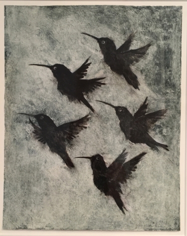 John Alexander Hummingbirds at Night, 2012 monotype from steel and aluminum plates with hand coloring paper: 19 x 15 inches frame: 26 x 22 inches signed bottom right front (JoA-189)