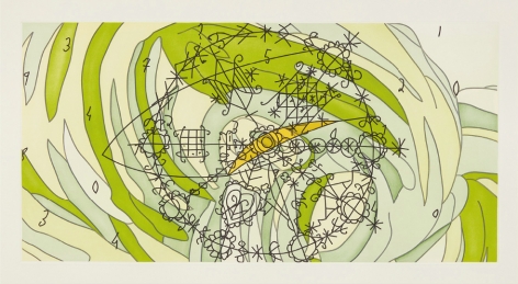 Matthew Ritchie,  Sea State Five (suite of five works), 2003,  color etching and aquatint on paper,  15 5/8 x 30 7/8 inches,  edition of 28,  signed, numbered and dated on verso
