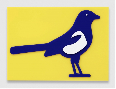 Julian Opie Small birds: Magpie, 2020 wall mounted acrylic relief 14.02 x 19.13 x 1.57 inches (35.6 x 48.6 x 4 centimeters) Edition of 20