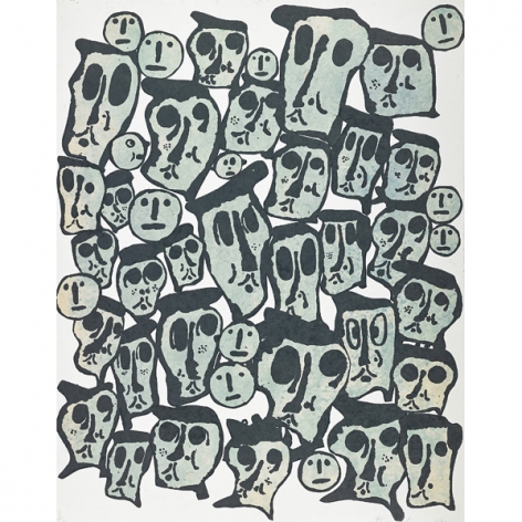 Donald Baechler Untitled #3 (From the Crowds Portfolio), 1990   woodcut on handmade Nepali paper (hand-dyed with indigo) 43 x 34 inches Edition of 35 with 3 AP bottom right front  Publisher: Baron/Boisanté Editions, New York