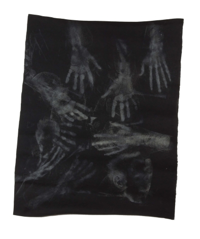 Sari Dienes Untitled (Ray Johnson Rubbing), c. 1952 rubbing on black woven paper paper: 29 1/4 x 36 1/2 inches frame: 42 3/8 x 34 1/2 inches