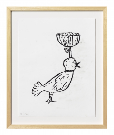Donald Baechler Bird with Flower, 2021 graphite on Strathmore Archival Bond paper paper: 14 x 11 inches frame: 17 5/16 x 14 1/4 inches