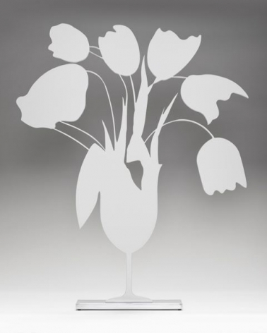 Donald Sultan  White Tulips and Vase, 2014  painted aluminum on polished aluminum base  24 x 24 x 3 1/2 inches  edition of 25  $13,000